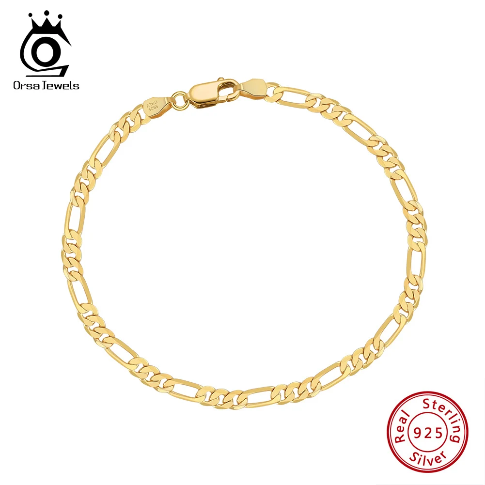 ORSA JEWELS 100 % 925er Sterlingsilber, italienisches 3,3 mm diamantgeschliffenes Figaro-Kettenarmband für Damen, handgefertigter Partyschmuck SB66 Image
