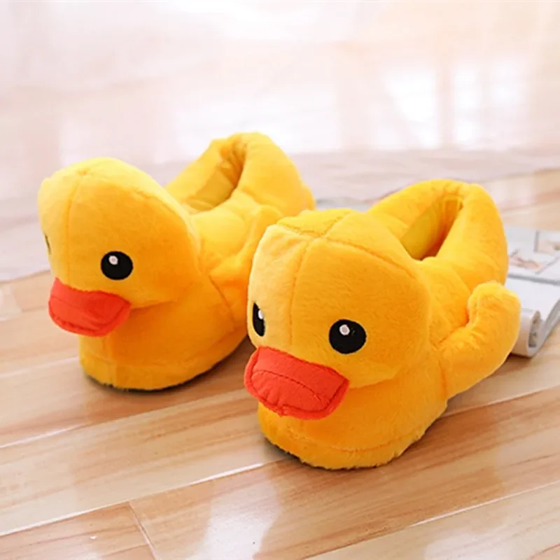 Herbst Winter Cartoon Gelbe Ente Fuzzy Hausschuhe Nette Plüsch Puppe Hause Schlafzimmer Rutschen Warme Ankle Wrap Baumwolle Schuhe Innen Weibliche