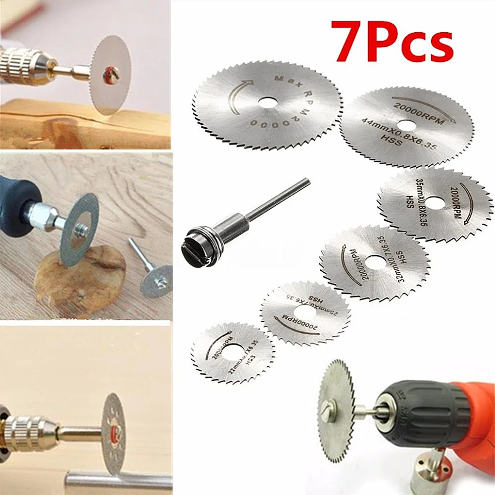 7 stücke HSS Kreissäge Klinge Dreh Werkzeug Für Dremel Metall Cutter Power Tool Set Holz Trennscheiben Bohrer Dorn Cutoff Image