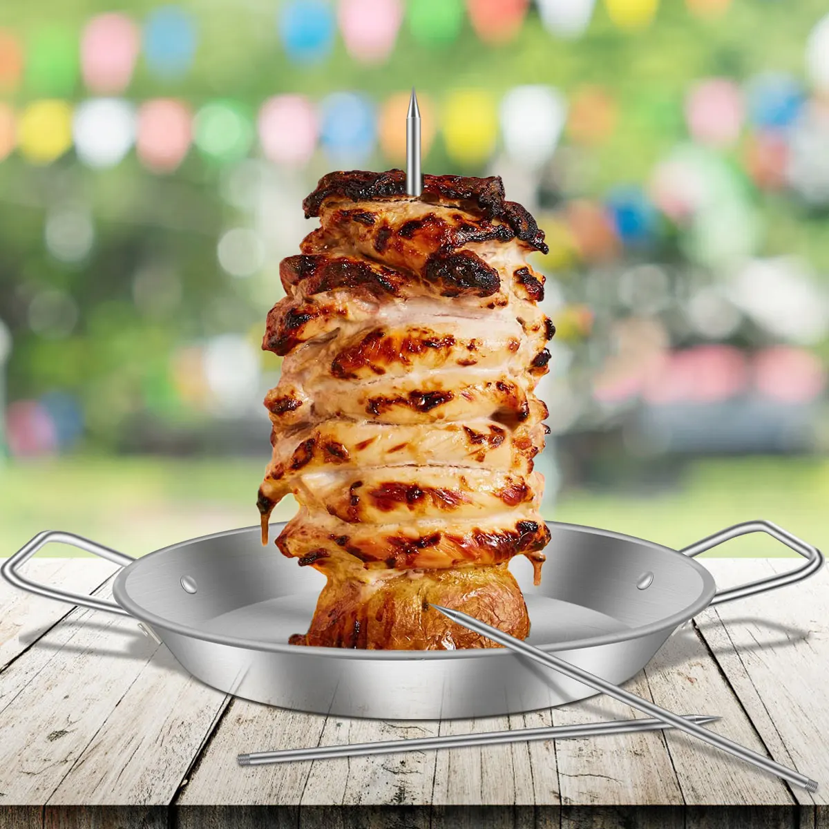 Vertikaler Fleischspieß, Edelstahl, Grill, vertikaler Spießgrill mit 3 Ersatzspitzen, Grill, vertikaler Spieß-Grillständer Image