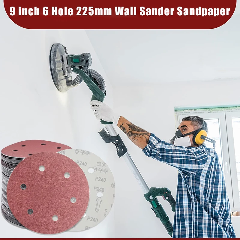 9 Zoll 6 Loch 225 mm Wandschleifer Schleifpapier Metall Schleifscheibe Schleifpolierwerkzeug Körnung 40–2000 Schleifscheiben Image