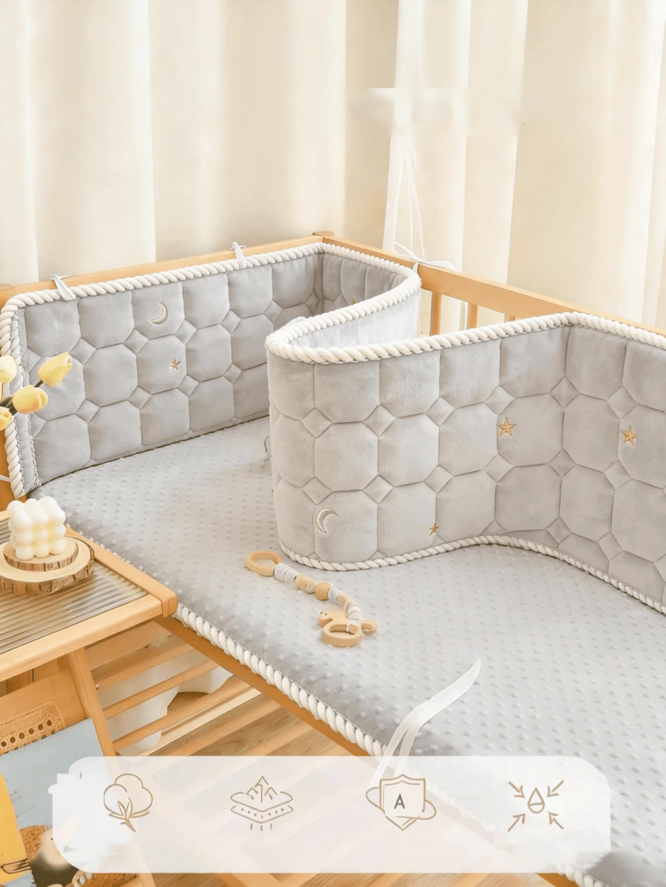 Babybett-Umrandung aus Reiner Baumwolle, Kinderbett-Schutzgitter, Stoßschutz für Babys, 1-teiliger Bettumrandungsschutz für Säuglinge Image