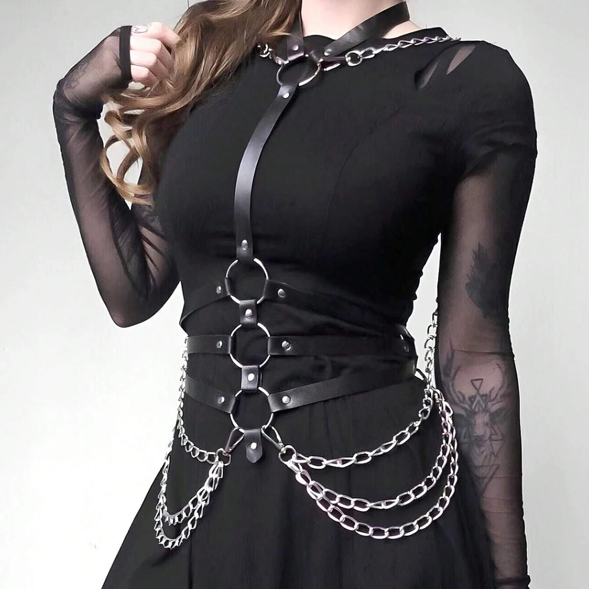 Frauen Trend Punk Gürtel Mode Leder Taille Gürtel Weibliche Street Style Dekoration Körper Kette Gürtel Gothic Kleidung Zubehör Image