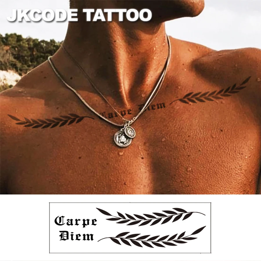 Wasserfeste Mehndi-Design Semi-Permanente Tattoos, Retro-Stil Kräuter-Herrenhals-Tattoo-Aufkleber mit Olivenblatt-Totem, Temporäre Tattoos für Brust und Rücken Image