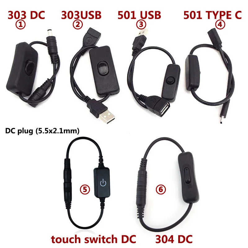 CCTV-Netzteil, Anschlusskabel 303 501, Ein-/Ausschalten, DC, USB, Typ C, weiblich, männlich, Stromkabel, 5,5 x 2,1 mm, Klinkendraht, 5 V, 12 V, 24 V, L Image