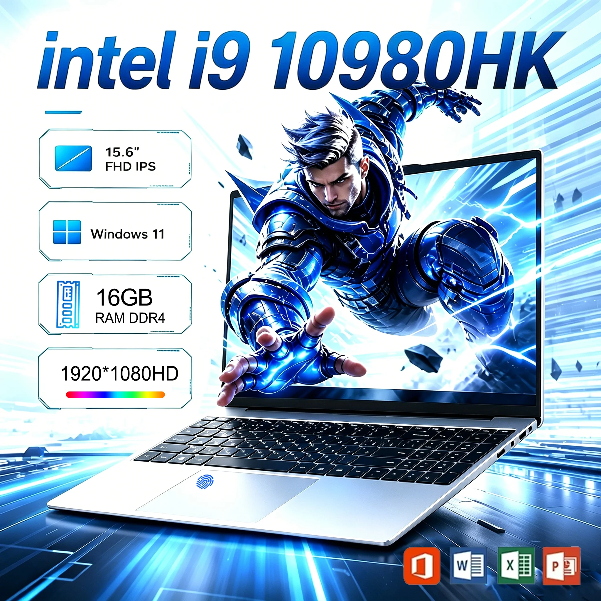15,6-Zoll-Windows-11-Pro-Laptops, Intel Core i9-10980HK, 16 GB RAM, 1 TB SSD, Office, Gamer, Lern-Notebook, Computer, PC Image