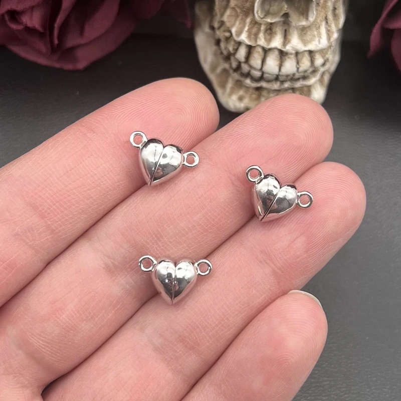 10sets (20 stücke) Silber Farbe Herz Runde Magnetische Snap Charms Werkzeug Anhänger Fit DIY Handgemachte Metall Schmuck Finden Liefert Image