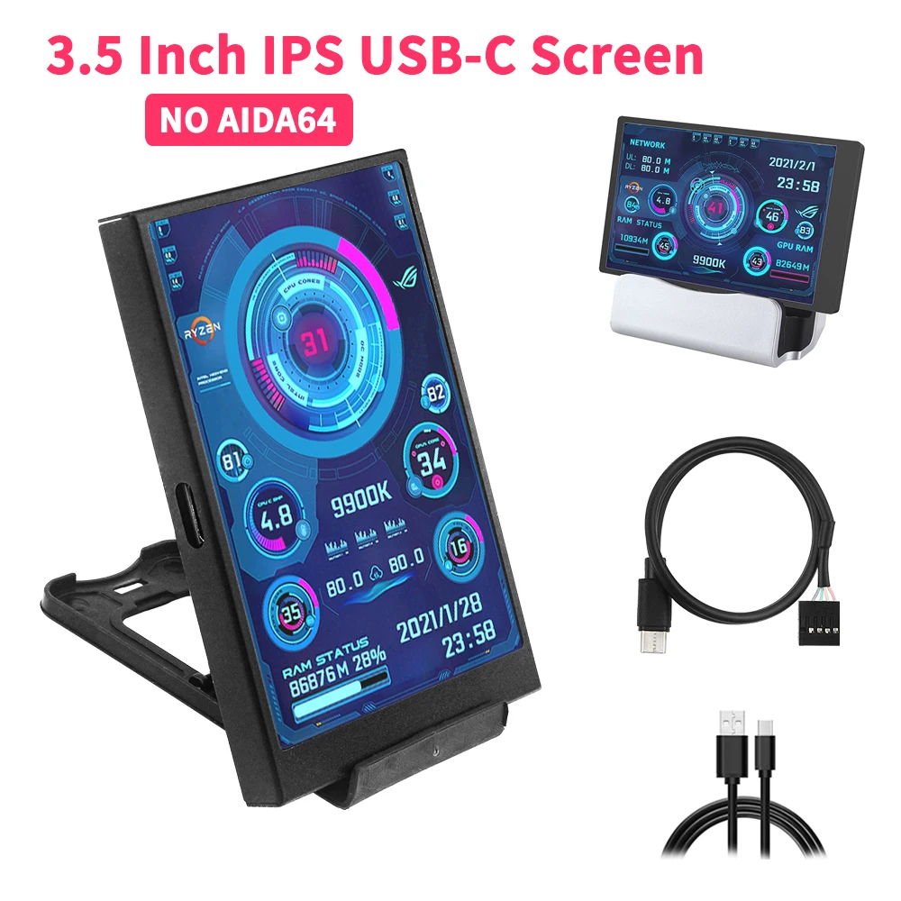 3,5 Zoll IPS Typ-C Sekundärbildschirm Mini-Computer Sekundärbildschirm CPU GPU RAM HDD Monitor USB-Display Keine Verwendung AIDA64 Image