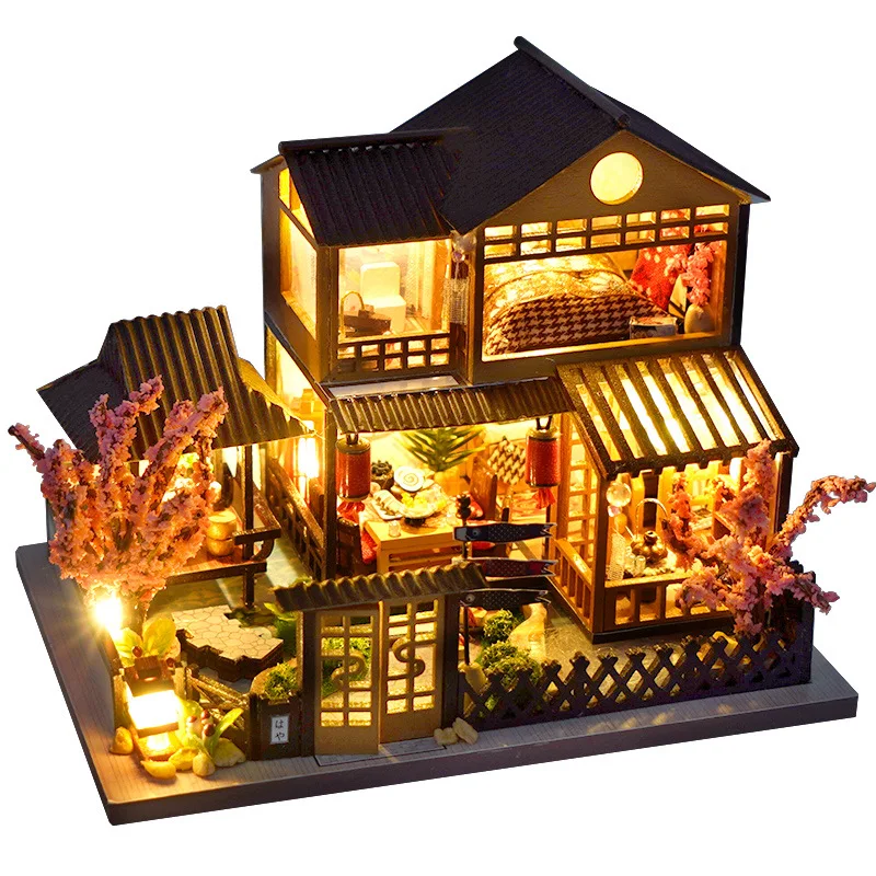 Diy Mini Holz Puppenhaus mit Möbel Licht Kit Puppenhaus Casa Miniatur Zubehör handgemachte Holzspielzeug Geburtstagsgeschenke