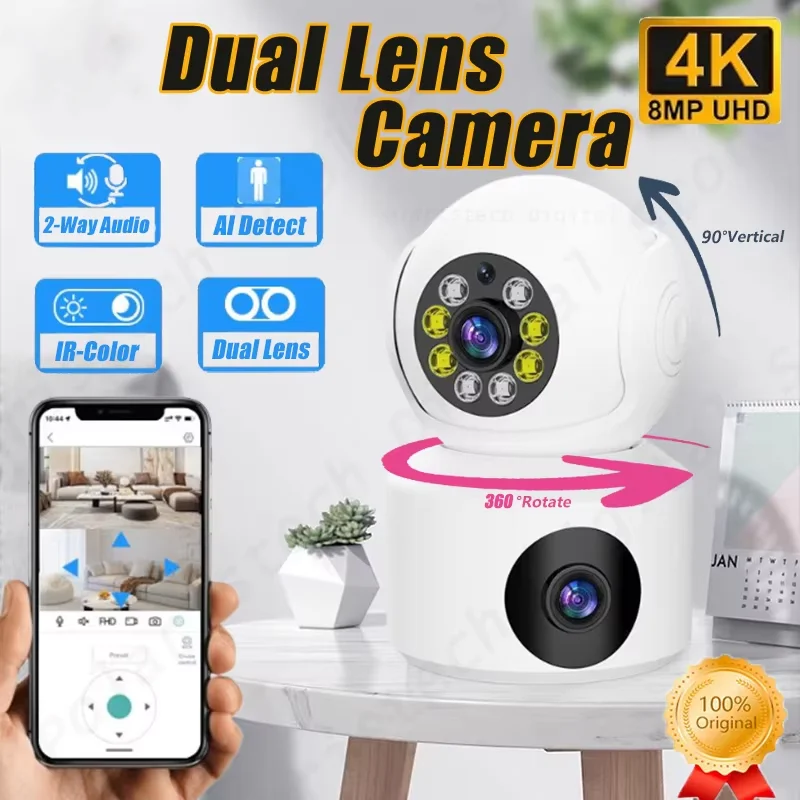 Doppellinse 360° ° Drehbare Kamera 4K WiFi Überwachung Auto Tracking 2-Wege-Audio Nachtsichtmonitor Smart Home Minikamera Image
