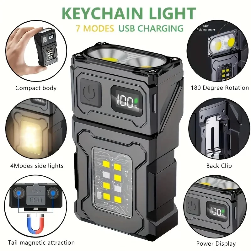 1200MAH wiederaufladbare Taschenlampe, tragbare COB-Seitenlampe mit Clip, Magnetlicht, 7 Modi, Outdoor-Camping-Laterne Image