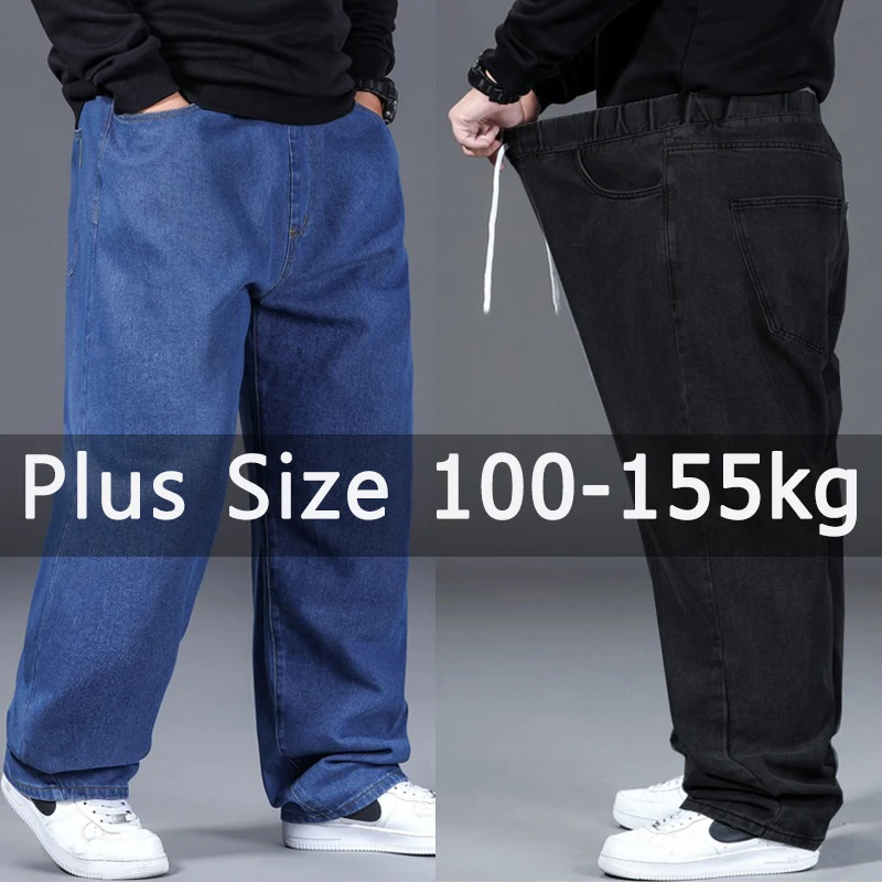Plus Größe Männer Jeans 46 48 50 100-155 kg Herbst Winter Lange Hosen Schwarz Blau Denim Hosen Gerade geschnittene Jeans Große Größe Männer Kleidung