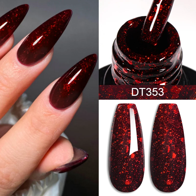 MEET ACROSS 7 ml roter Gel-Nagellack, Kristall, semi-permanent, Soak Off UV-Gel-Lack, Nagelkunst, Maniküre, Basis, mattierter Decklack, Vernis Image