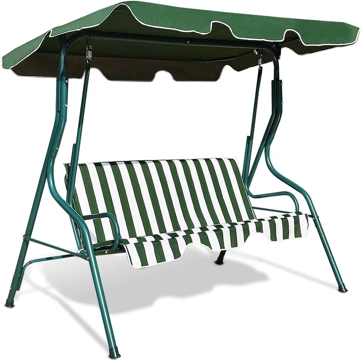 3-Sitzer-Hollywood-Schaukel, Gartenschaukel mit verstellbarem Dach, Schaukelbank, 172 x 110 x 154 cm (grün und weiß)