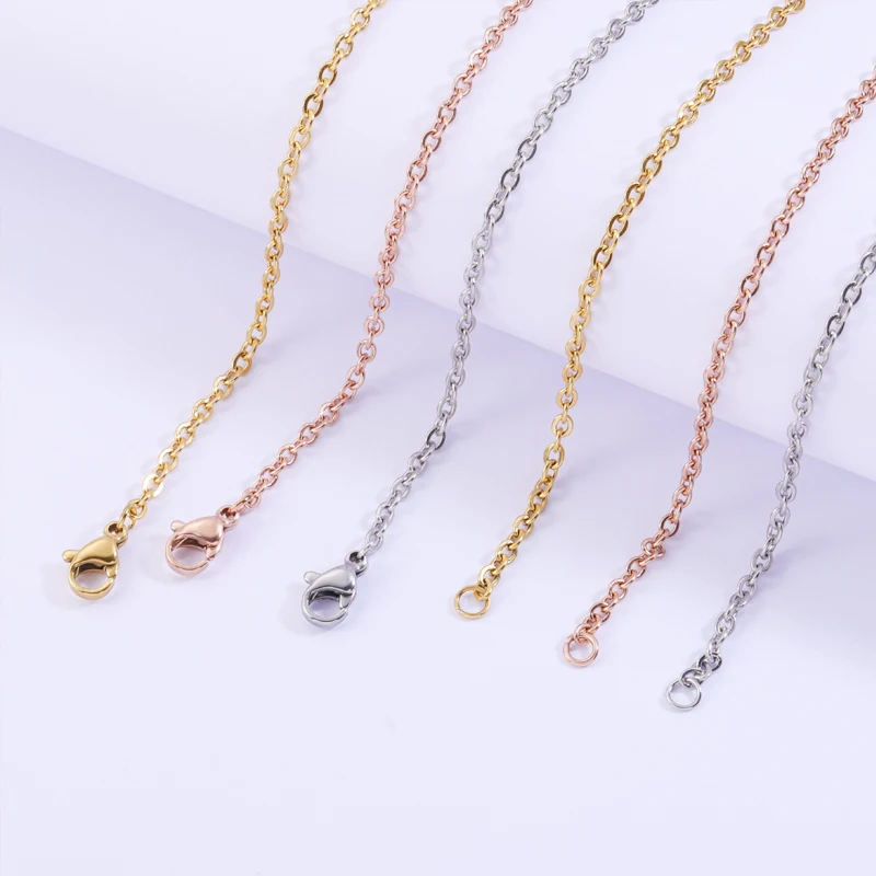 Fnixtar 10 Stück 40 45 50 55 60 cm Edelstahl-Kabelketten-Halsketten, 1 mm, 1,5 mm, 2 mm Dicke, Kette, Halsketten für Damenschmuck Image