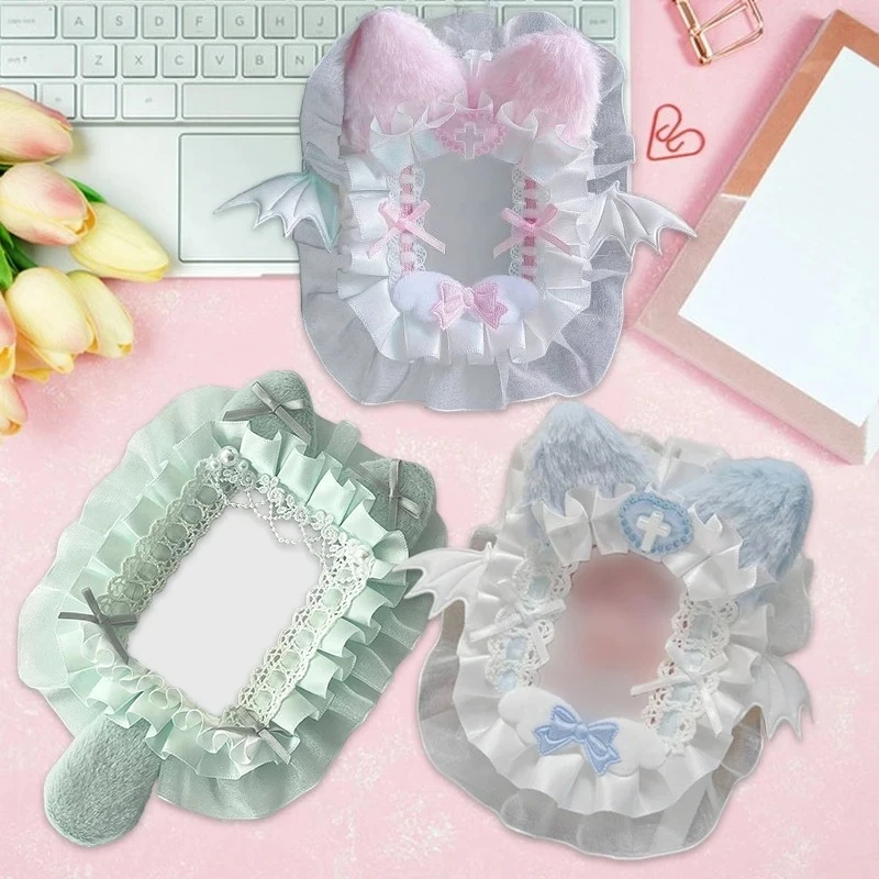 Diy Plüsch Spitze Poker Karte Halter Kpop Photocard Fall Band Bogen Lolita Süße Toploader Anime Itabag Ornament Id Karte Display Image