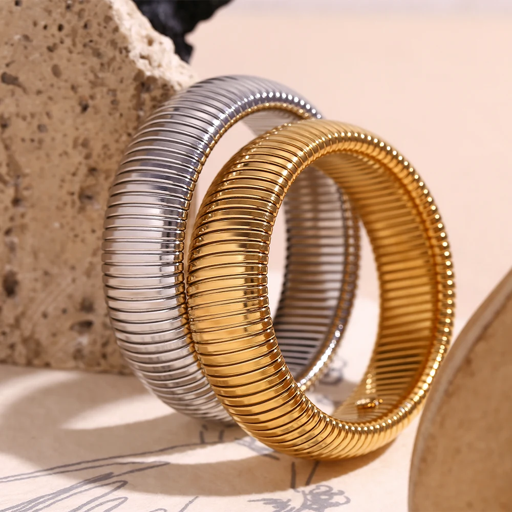 E.B.belle 20mm Chunky Wide 18K Gold Überzogene Silber Farbe Arm Handgelenk Armband Armreifen Frauen pulseras de acero inoxidable para mujer