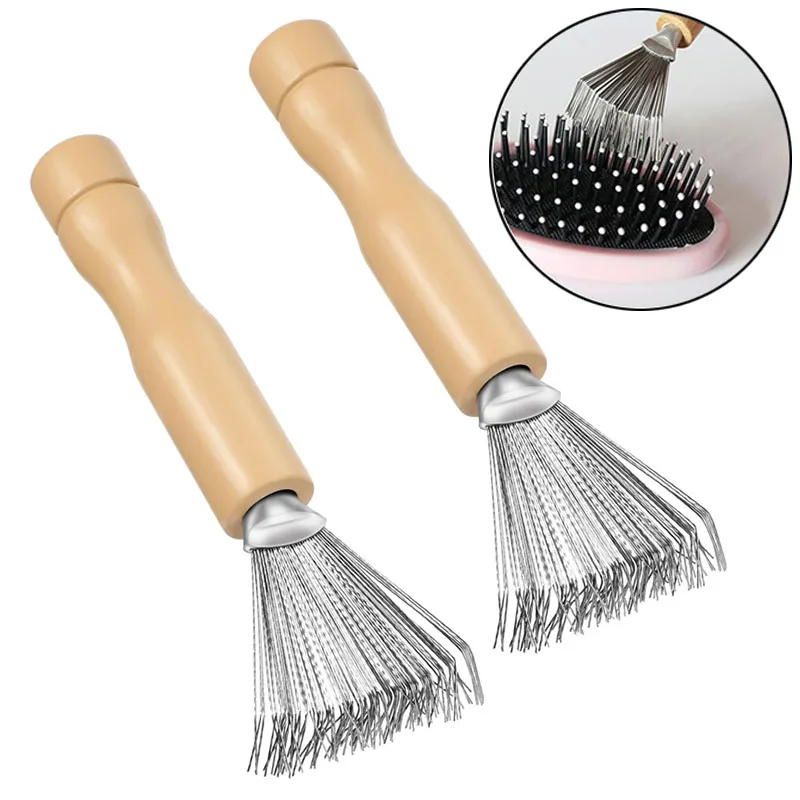 1/2/3 stücke Kamm Haar Pinsel Reiniger Set Haar Pinsel Reiniger Werkzeuge mit Metall Draht Rechen Holzgriff haarentferner Reinigung Pinsel Image