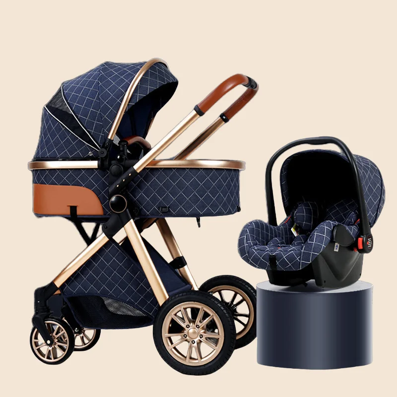3-in-1-Kinderwagen, verstellbares Tragetasche, Kinderautositze, leicht zusammenklappbar, zweiseitig stoßdämpfender Kinderwagen mit hoher Landschaft Image