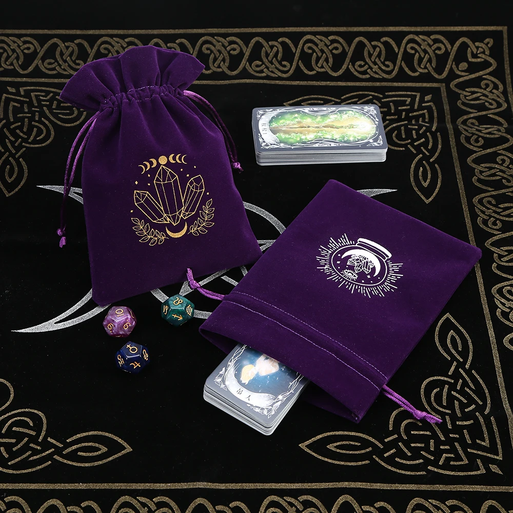 1 stücke Samt Mond Sonne Tarot Lagerung Tasche Brettspiel Karten Stickerei Kordelzug Paket Hexerei Liefert für Altar Tarot Box Image