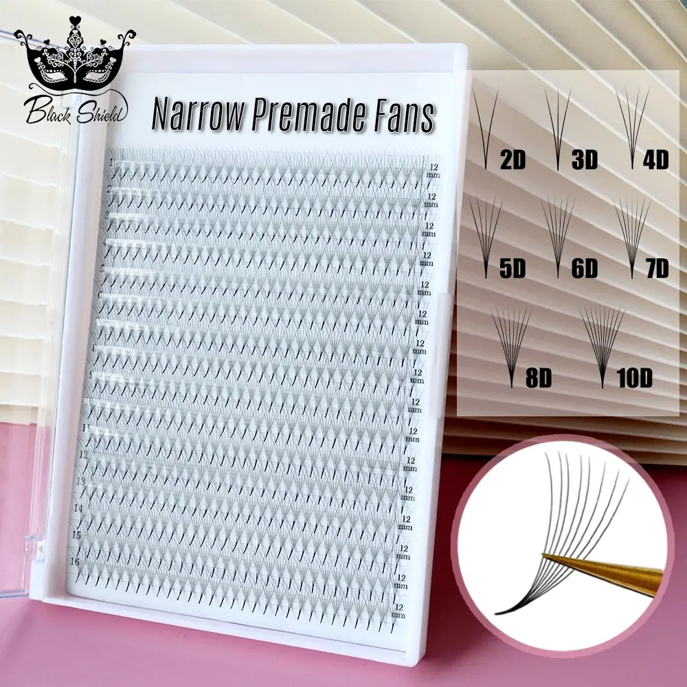 16 Linien Mega Tray Handgefertigte Wimpern Vorgefertigter Fächer mit schmalem Volumen 5D 6D 10D Dark Pointy Base Promade Fans Wimpernverlängerungszubehör Image