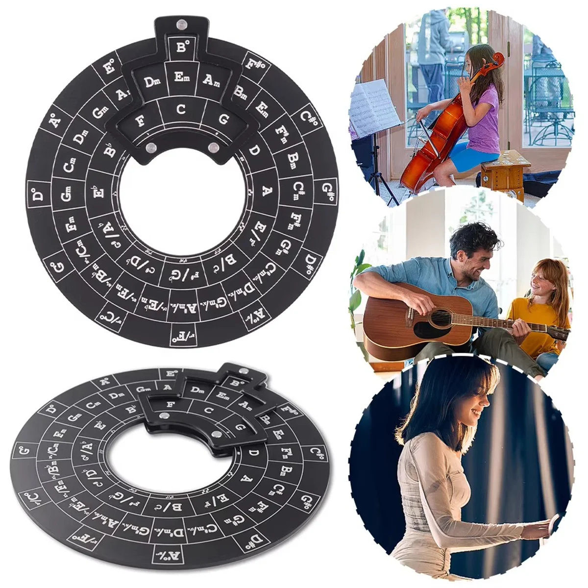 Circle of Fifths Wheel Gitarren-Akkordrad, Holzmelodie-Werkzeug, musikalisches Akkordrad für Musiker, Gitarrenzubehör Image