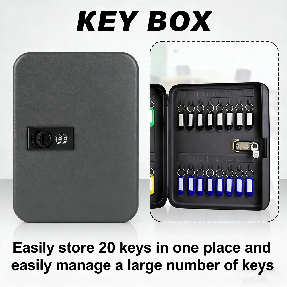 Kombinations-Schlüsselschrank mit 20 Schlüsselhaken, Wandmontierte Schlüsselbox mit Codeschloss, Abschließbarer Schlüsselorganizer, Sicherheits-Schlüsselschrank Image