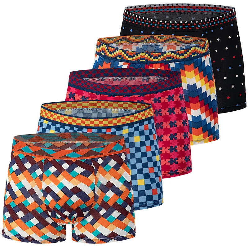 4/5 Stück Herren-Boxershorts mit buntem Muster, modisch, lässig, locker und bequem, übergroße Unterwäsche, elastische Taillen-Shorts Image
