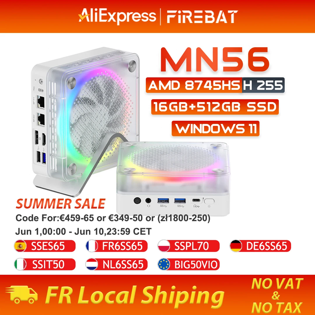 FIREBAT MN56 MINI PC AMD Ryzen 7 8745HS H255 DDR5 ROM 16GB 24GB SSD 512GB 1TB Desktop-Computer BT 5.2 WIFI6 HDMI TYPE-C USB Gaming Windows11 PC Image