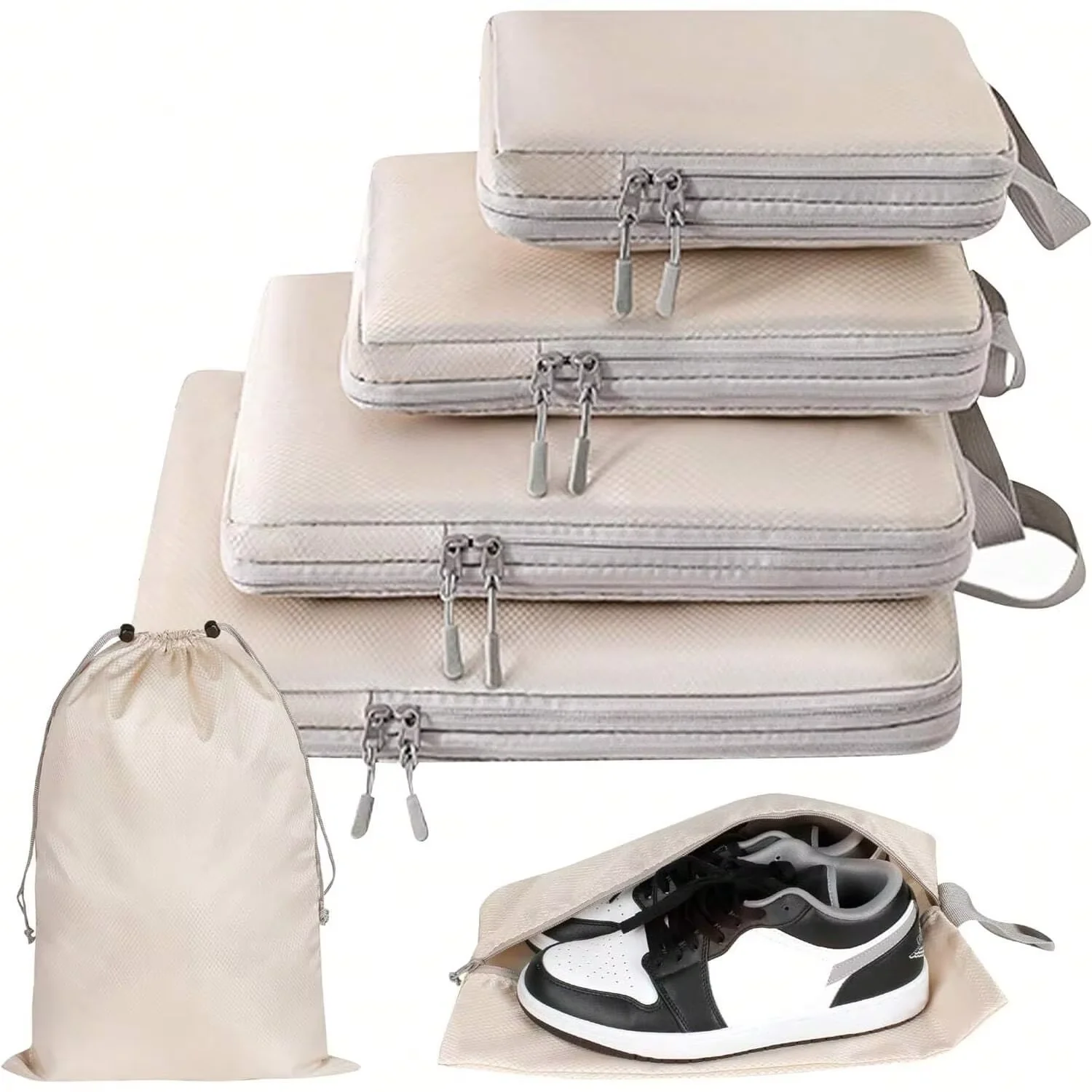 4/6 Stück komprimierbare Verpackung Reise-Aufbewahrungstasche Würfel wasserdichter Koffer Nylon tragbar mit Handtasche Gepäck-Organizer Ryanai Image