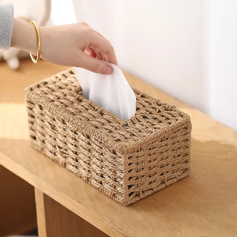 Taschentuchbox ​ Handgefertigte gewebte Taschentuchbox, Vintage-Serviettenhalter, hohes Aussehen, Seidenpapierhalter, Wohnzimmer, Tischdekoration