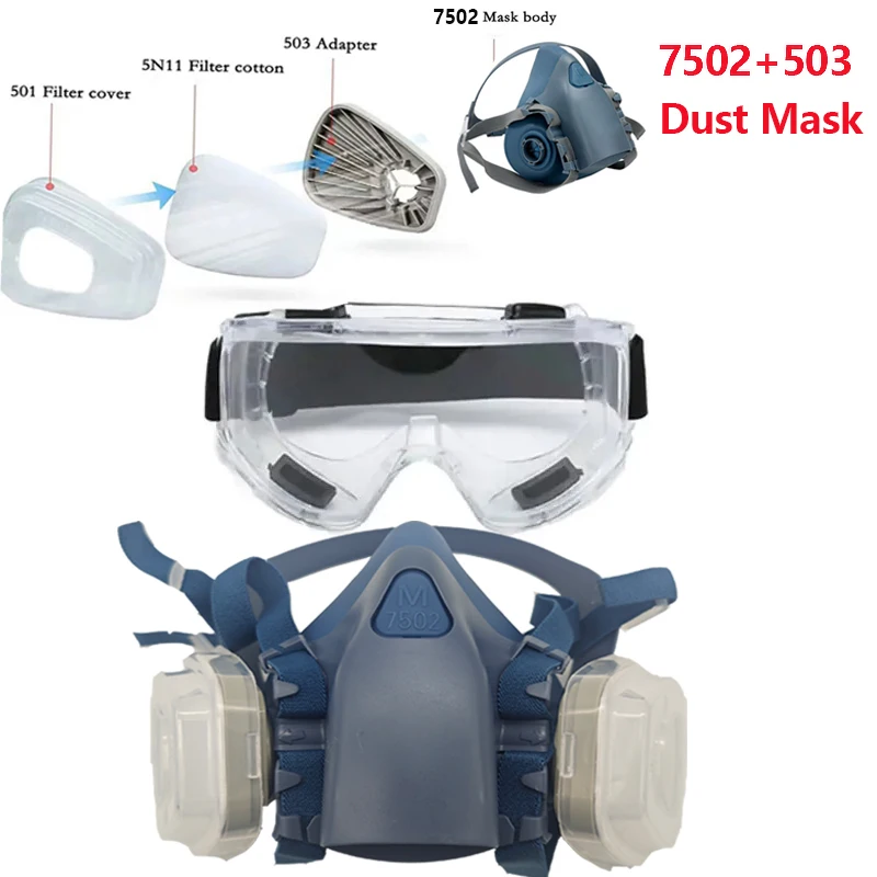 Silikon 7502 halbes Gesicht Staubmaske mit 503 5N11 Filter Baumwolle Schutzbrille Set für Arbeit Schleifen Staub Farbe Spray Dekoration Arbeit Image