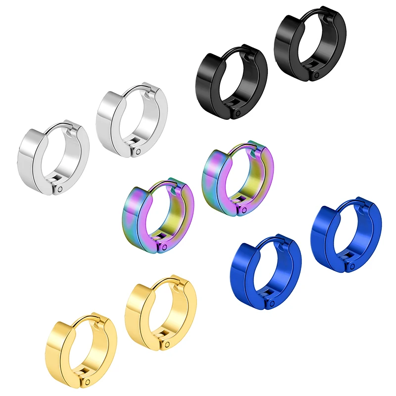 1/5 Paar Männer Frauen Punk Rock Edelstahl Huggie Ohr Kreis Ohrring Piercing Push-Back Ohr Schnalle Gothic Mode schmuck Image