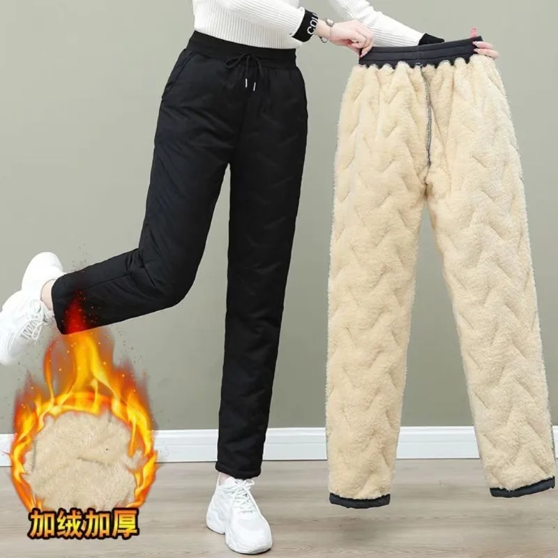 Dicke warme Fleece-Winterhose für Damen, Wolle, gesteppt, Kältebeständigkeit, winddicht, Thermohose, Sherpa-gefüttert, Kordelzug, Jogginghose Image