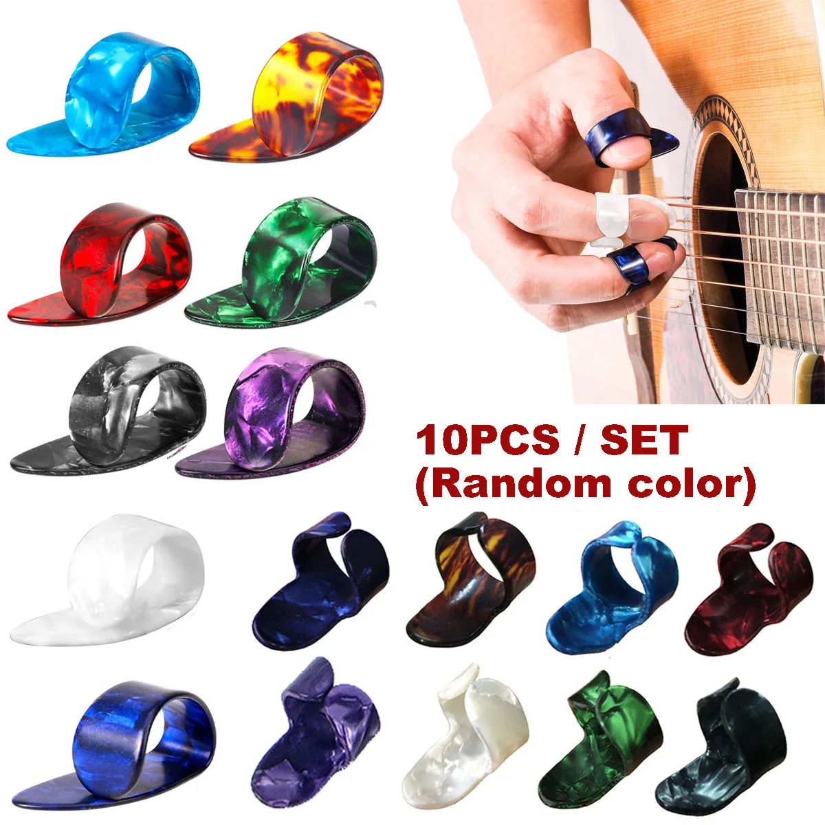 10 Stück Gitarren-Fingerplektren, Daumen-/Indexgrößen, Fingerstyle-Schutz, rutschfestes Design, Bass, Akustik-/E-Gitarre Image