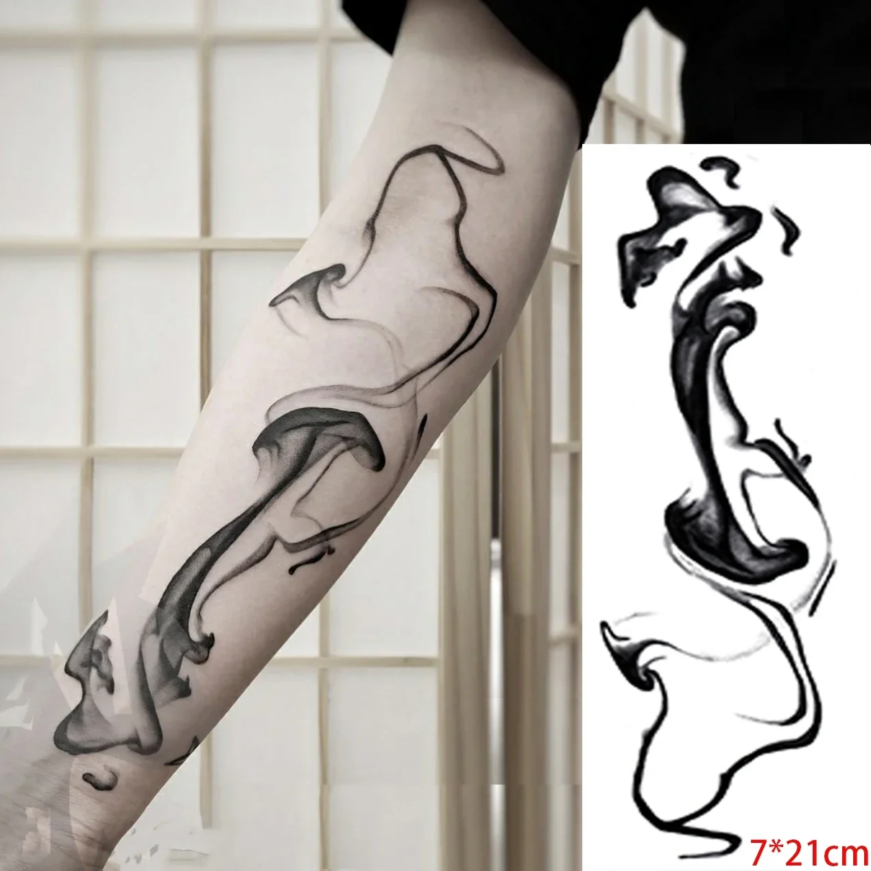 Wasserdichter temporärer Tattoo-Aufkleber, schwarzes abstraktes Design, chinesisches Wasser und Tinte, Fake-Tattoo, Flash-Tattoo, Körperkunst für Frauen und Männer Image