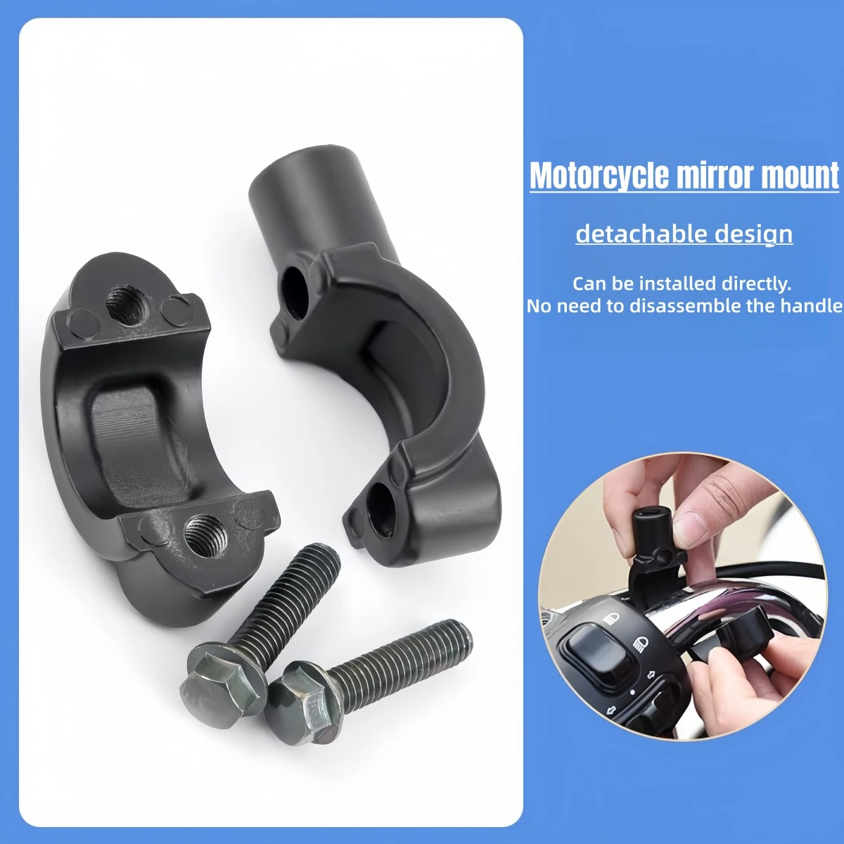 2 Stück 22mm Lenkerhalterung 10mm 8mm 6mm Gewinde Motorrad-Spiegelhalterung Rückspiegelhalter Adapter Schwarz Image