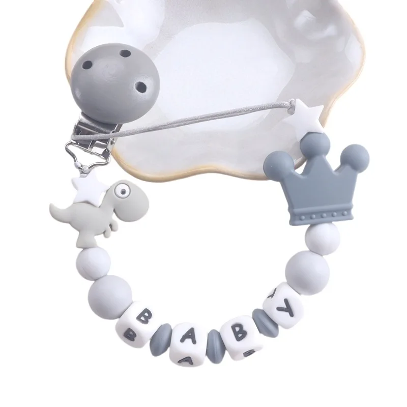 Baby handgemachte Silikon Holz Schnuller Schnuller Clip sichere Zahnen Kette Beißring Schnuller Halter Kette Image