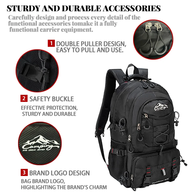 Outdoor-Wandertasche, 60L-Rucksack mit großem Fassungsvermögen für Herren und Damen, modischer Freizeit-Reiserucksack, leichte Sporttasche