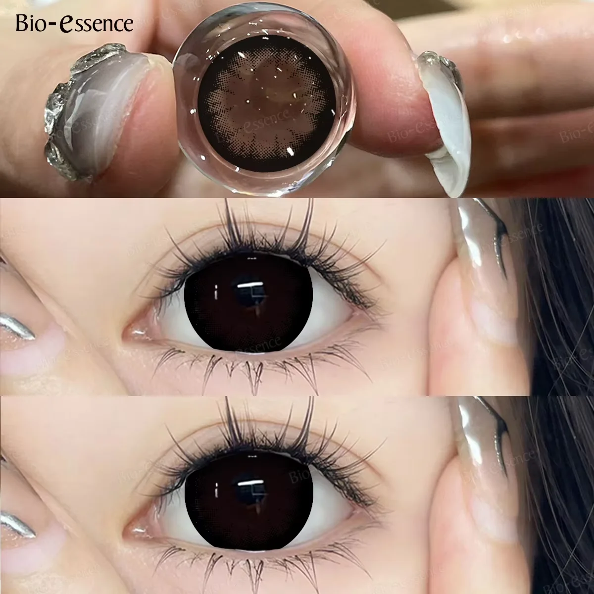 Bio-essence Colorcon 1 Paar koreanische Linsen, farbige Kontaktlinsen für Augen, Myopie-Linsen, 0–6,00, große Augenlinsen, schwarze Linsen