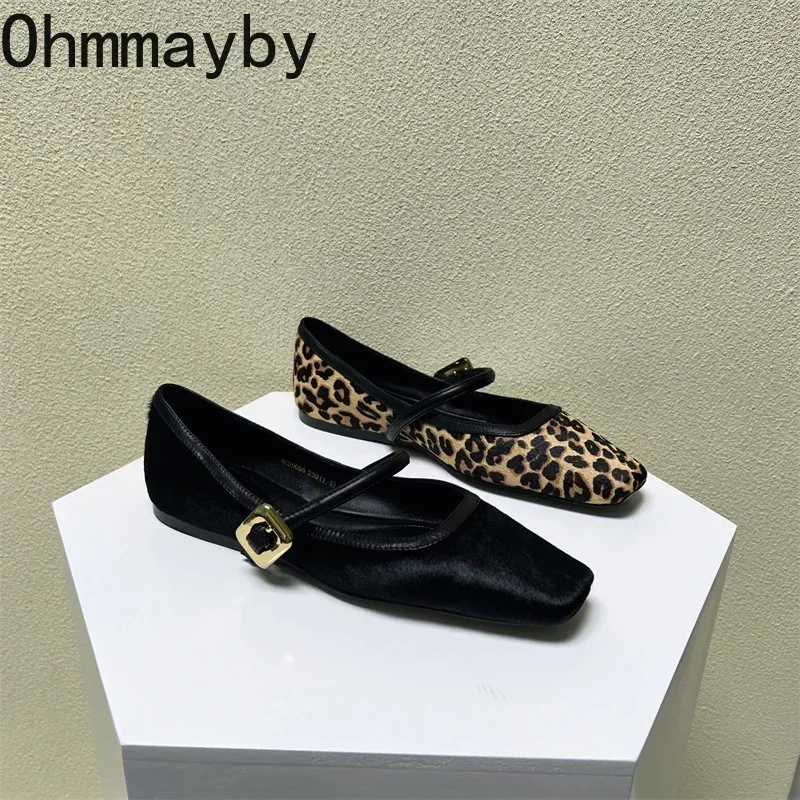 Designer Frühling Herbst Frauen Leopard Schuhe Mode Flache Schnalle Damen Wohnungen Schuhe Karree frauen Mary Jane Schuhe Image