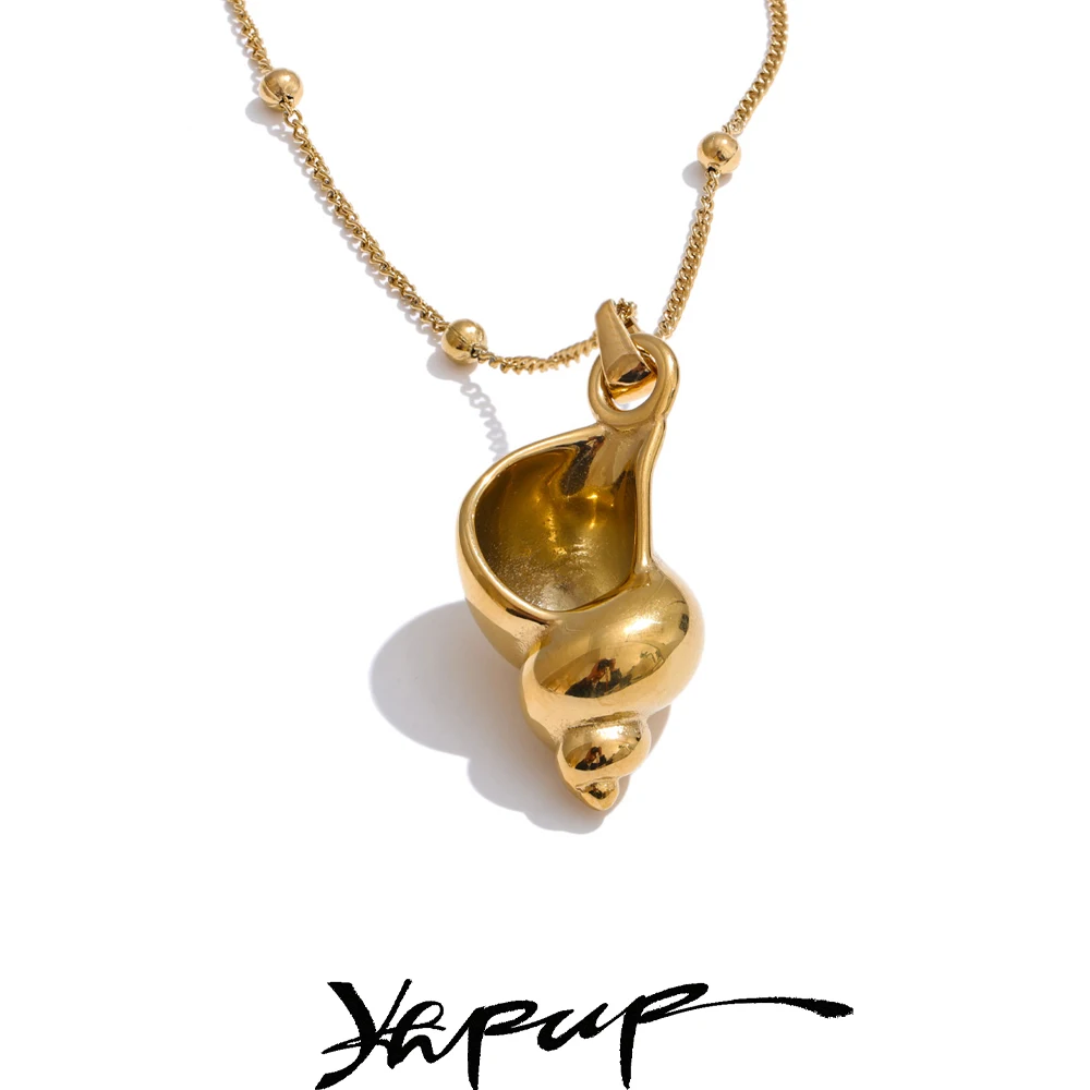 Yhpup 2025, Sommer-Ozean-Stil, Metall-Muschel-Anhänger-Halskette, markanter Edelstahl, Urlaub, Modeschmuck, neu Image