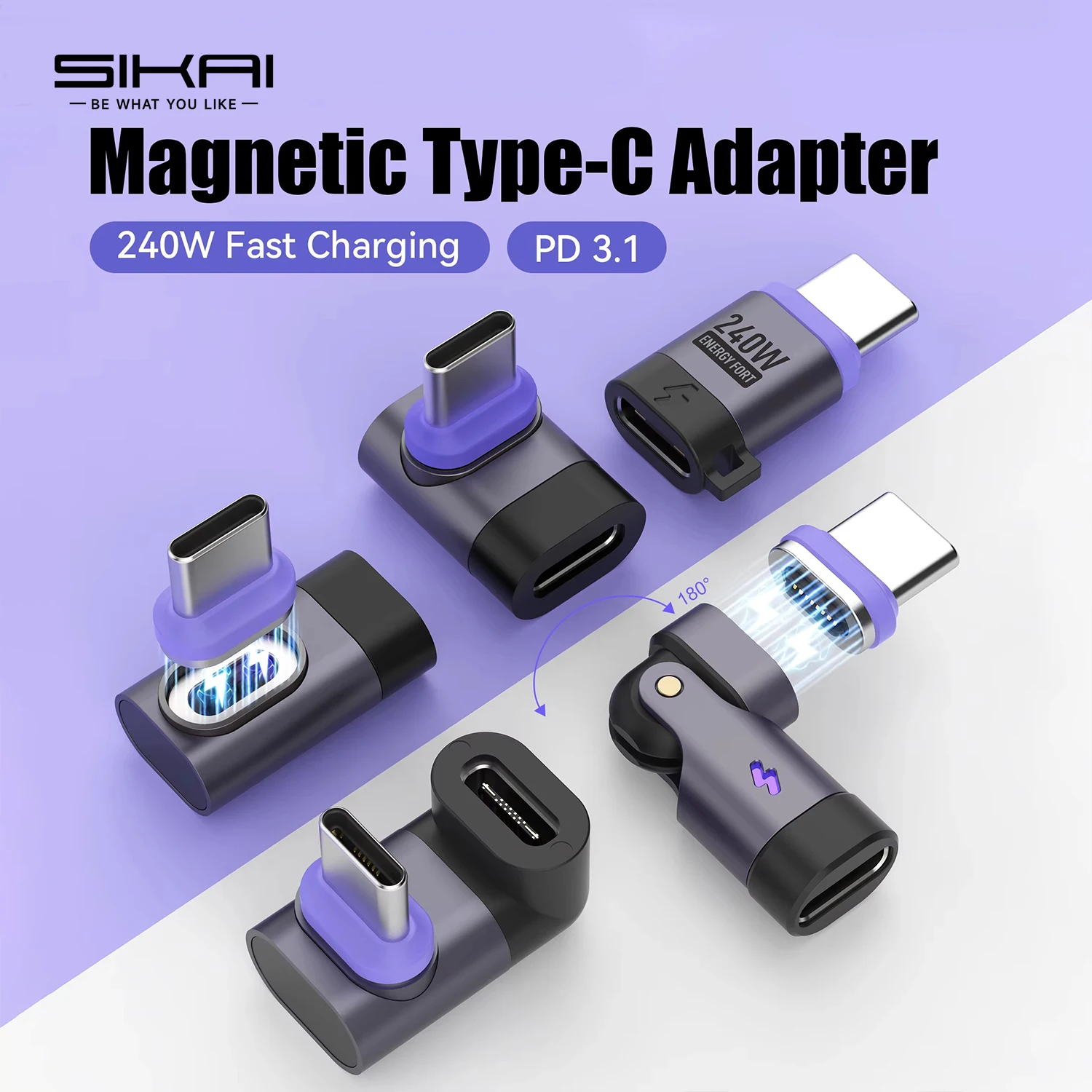 240 W magnetischer rechtwinkliger USB-C-Stecker-Buchse-Adapter 90 180 Grad PD3.0 Schnelllade-Typ-C-Adapter-Extender für iPhone-Adapter Image