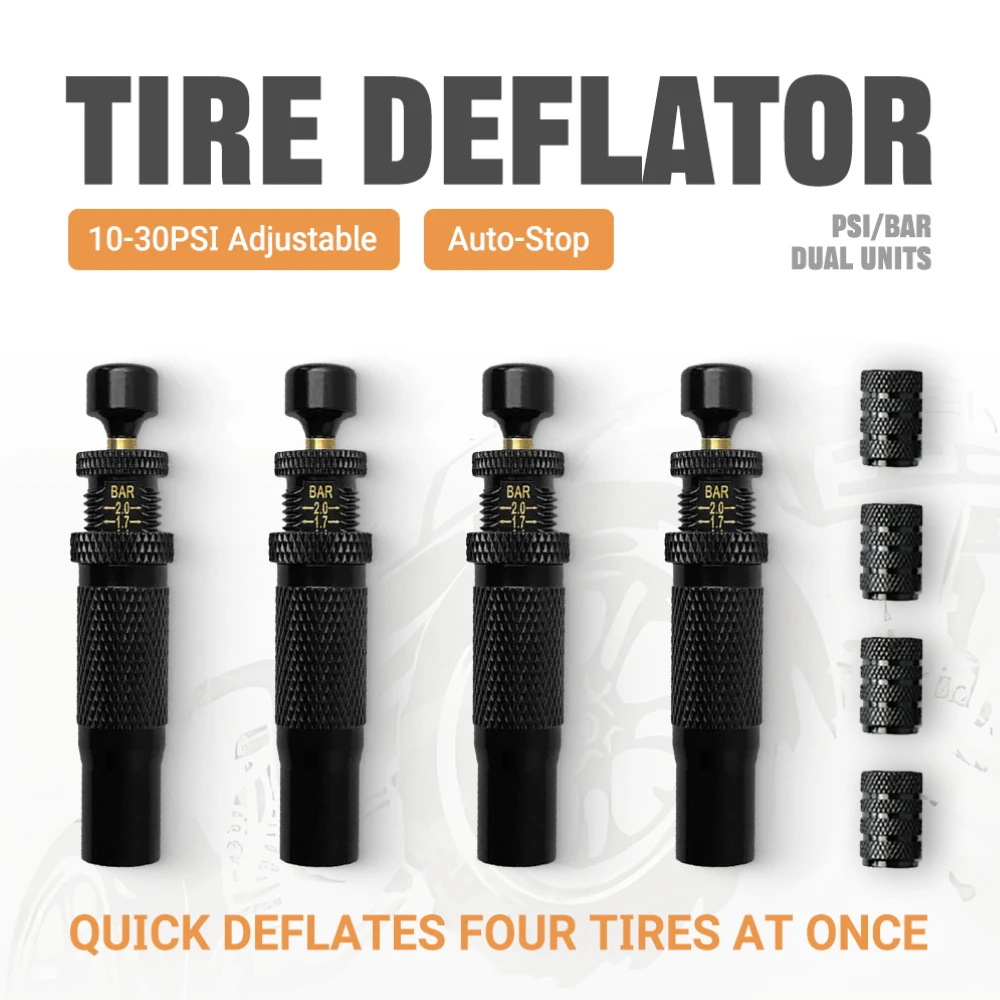 Mini Reifendruckreduktions-Set 10-30 PSI/0,7-2,1 BAR Auto-Stopp-Deflator-Ventilset für Offroad-Motorrad-, SUV- und LKW-Reifen Image