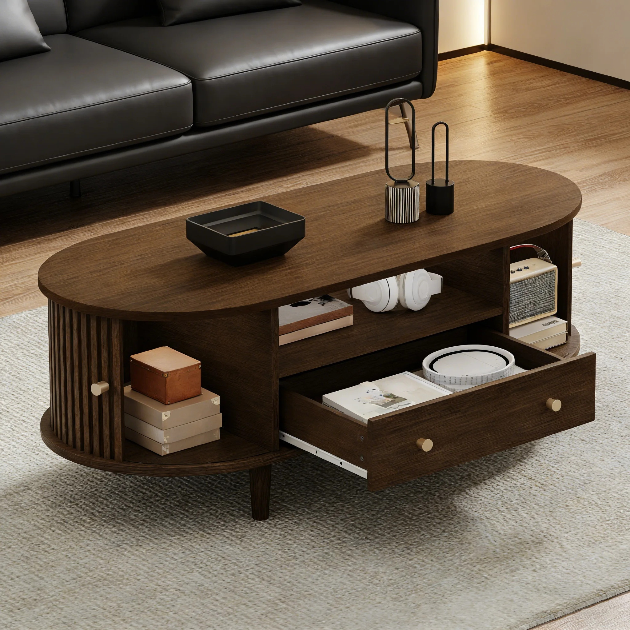 Moderner Couchtisch, Couchtisch mit Schubladen, Sofatisch mit Schiebetür, Wohnzimmertisch mit 4 Beinen 100 x 50 x 36 cm