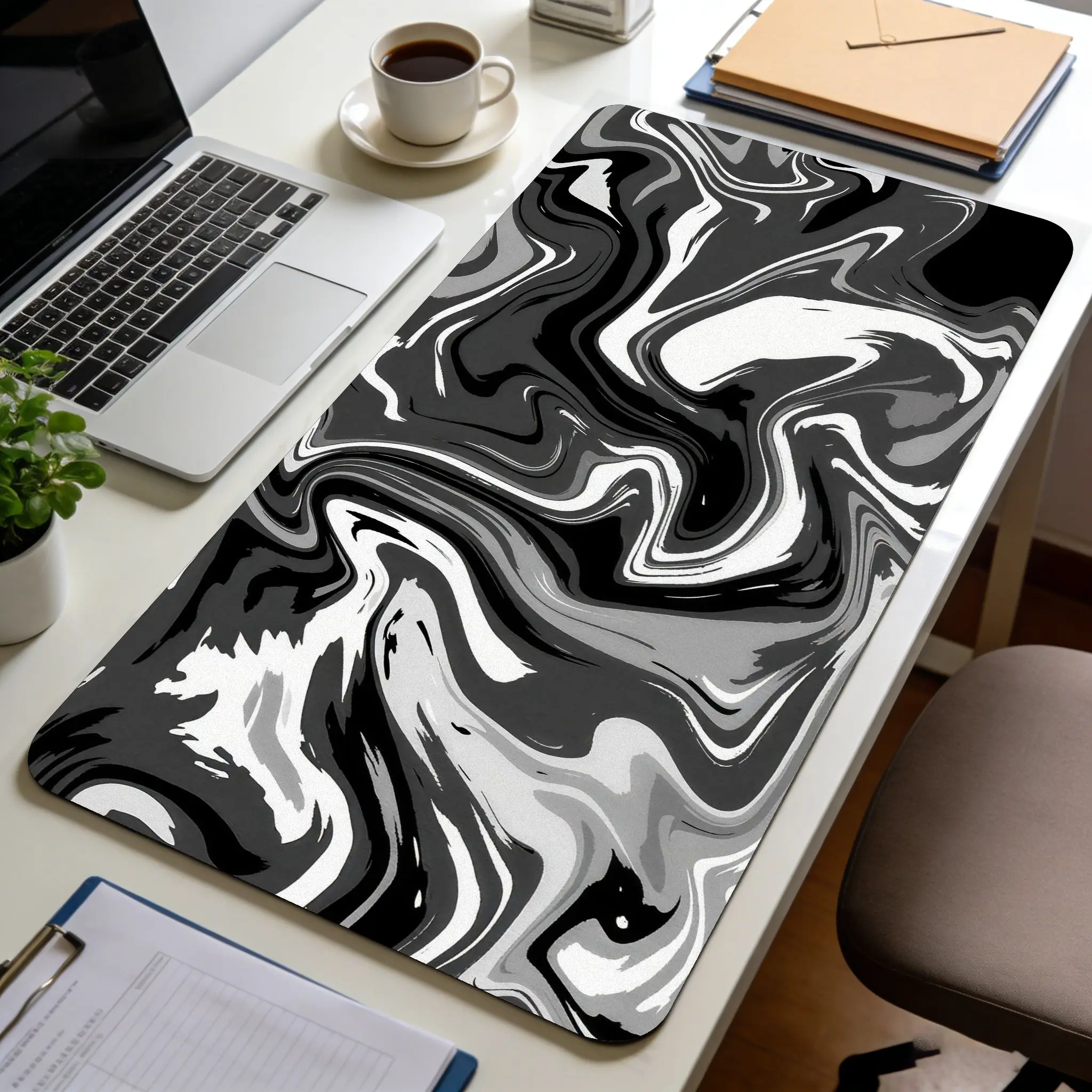 XXL Schwarz-Weiß Strata Liquid 900x400 Mauspad Computer Laptop Anime Tastatur Mausmatte Großes Mauspad Tastaturen Schreibtischunterlage Image