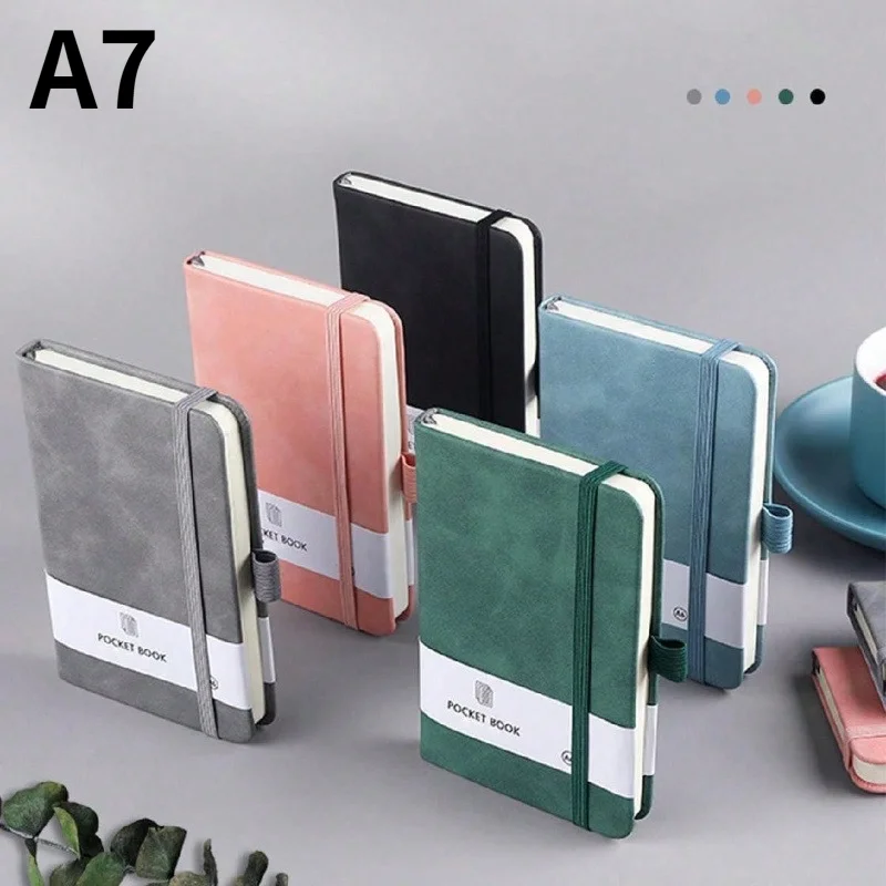 1 Stück A7 Taschennotizbücher, kleine Notizbücher zum Notieren. A7 Mini-Notizblöcke mit Stifthalter. 200-seitige Notizbücher Image