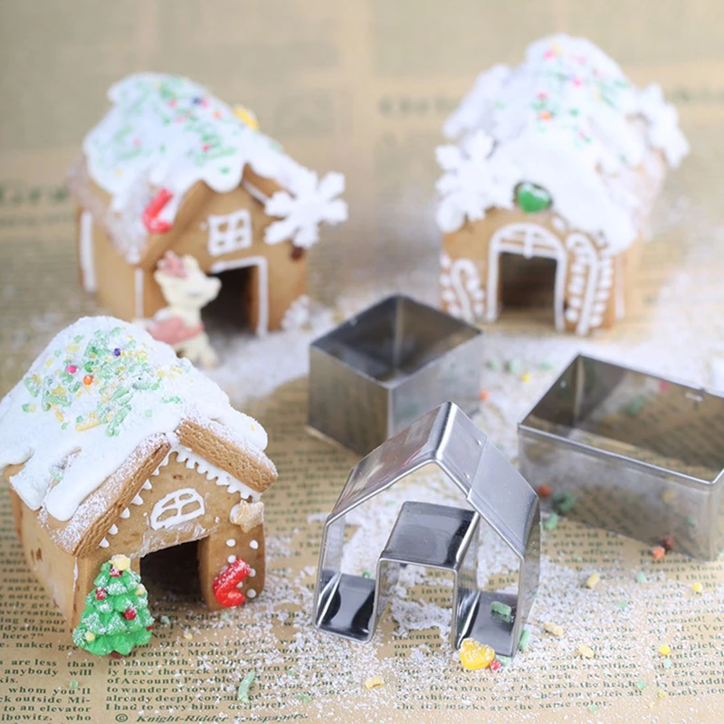 3Pcs Weihnachten Lebkuchen Haus Keks Cutter Set Fondant Cookie Form Form Für Weihnachten Neue Jahr Party Kuchen Dekor DIY Backen werkzeug Image