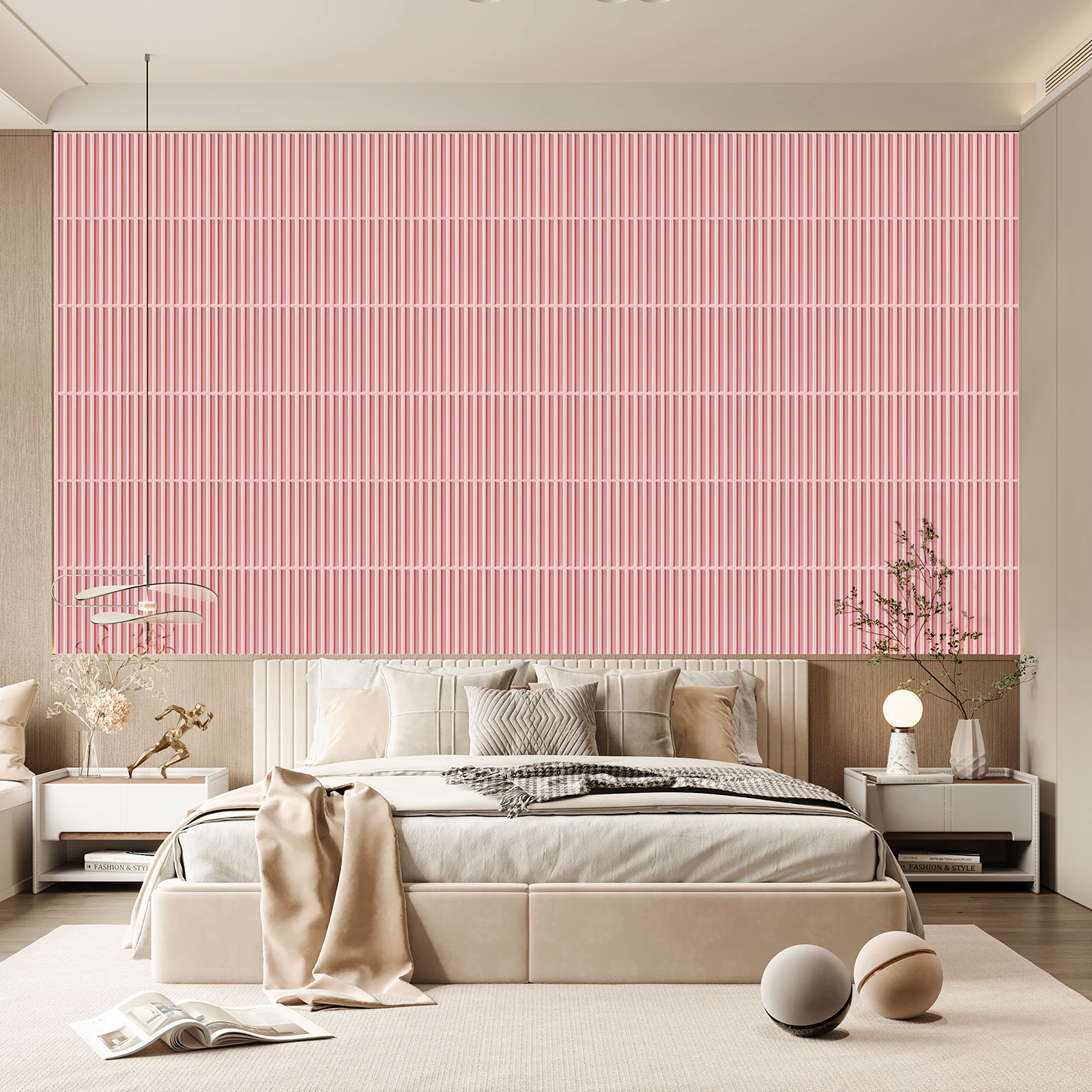 Lamellenwandpaneel, 3D-Wandpaneele für Innenwanddekoration PVC Geriffelte Strukturpaneele 12/20/30-Fliesen 11,8 X 11,8 Zoll - Rosa