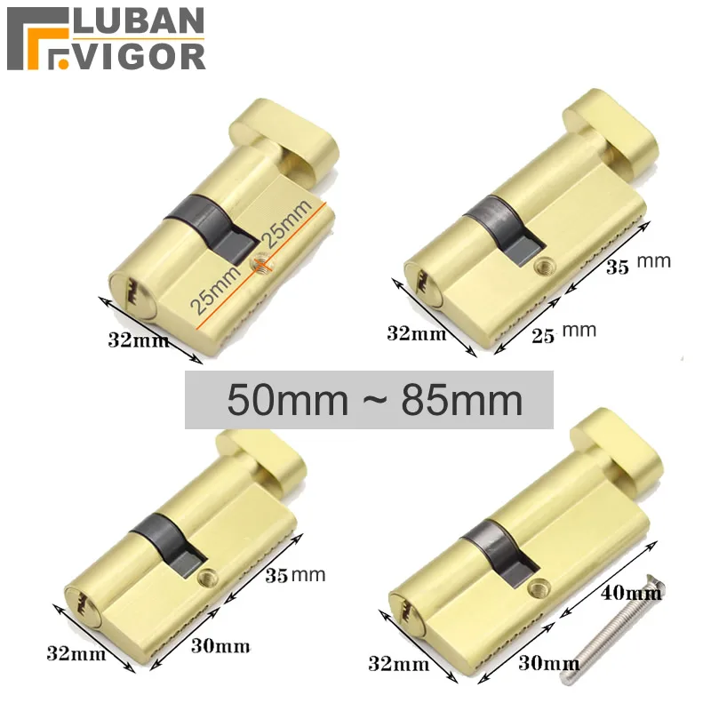 Türschließzylinder mit 3 Schlüsseln, Höhe 32 mm, Länge 50 mm bis 85 mm für Aluminiumlegierungstür. Diebstahlsicherer Exzenter-Schließzylinder Image